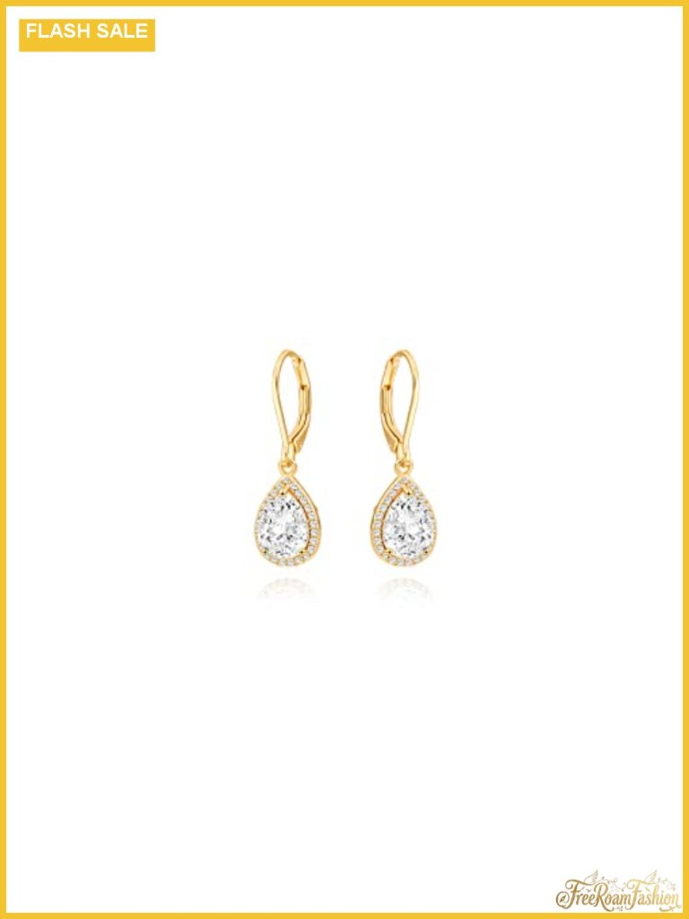 Teardrop Cubic Zirconia Gold Plated Drop Dangle Earrings Leverback